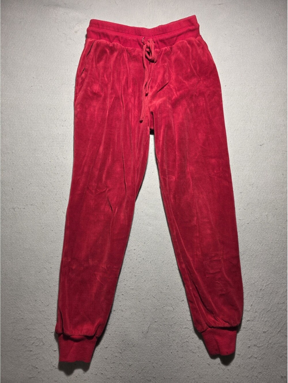 True Religion Red Velour Jogger Pants Medium Drawstring Lounge Sweatpants